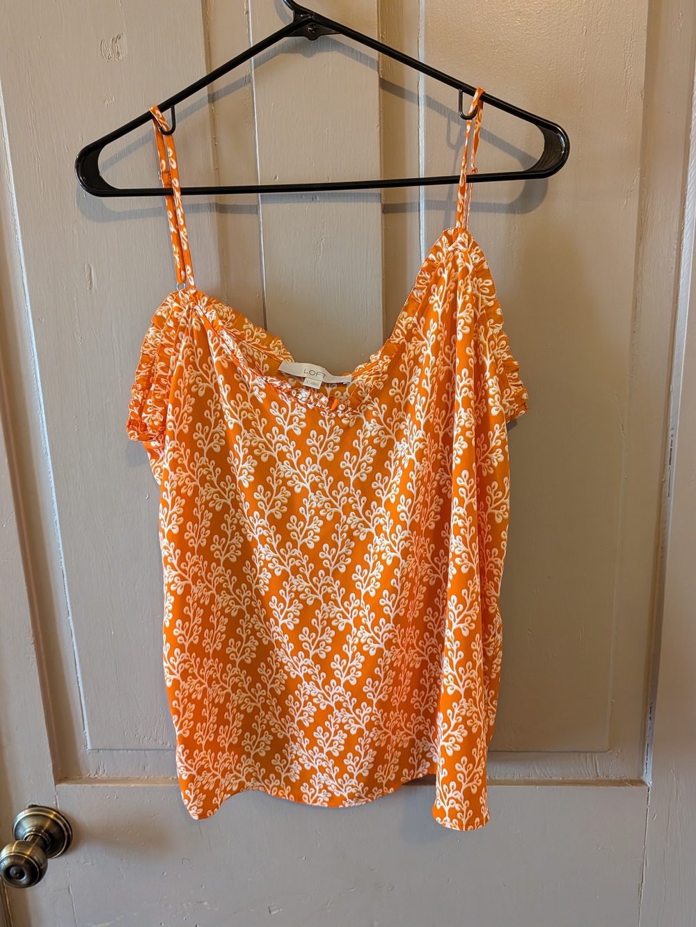 LOFT Orange White Printed Spaghetti Strap Camisole